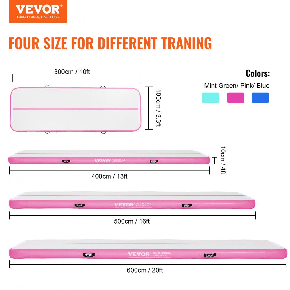 Gymnastics Air Mat - 4 Thick Tumbling Mat w/ Electric Pump (16 ft, Pink) | Training Mats for Gym, Yoga, Cheerleading at Home
