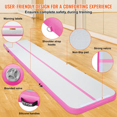 Gymnastics Air Mat - 4 Thick Tumbling Mat w/ Electric Pump (16 ft, Pink) | Training Mats for Gym, Yoga, Cheerleading at Home