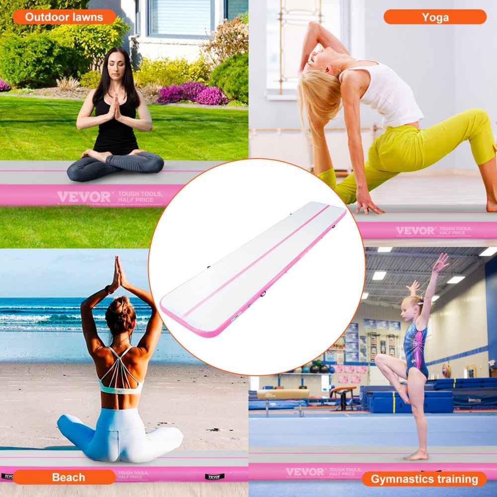 Gymnastics Air Mat - 4 Thick Tumbling Mat w/ Electric Pump (16 ft, Pink) | Training Mats for Gym, Yoga, Cheerleading at Home