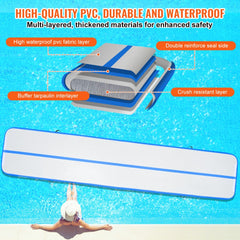 Gymnastics Air Mat, 4 inch Thickness Inflatable Gymnastics Tumbling Mat, Tumble Track with Electric Pump, Training Mats for Home Use/Gym/Yoga/Cheerleading/Beach/Park/Water, 16 ft, Blue