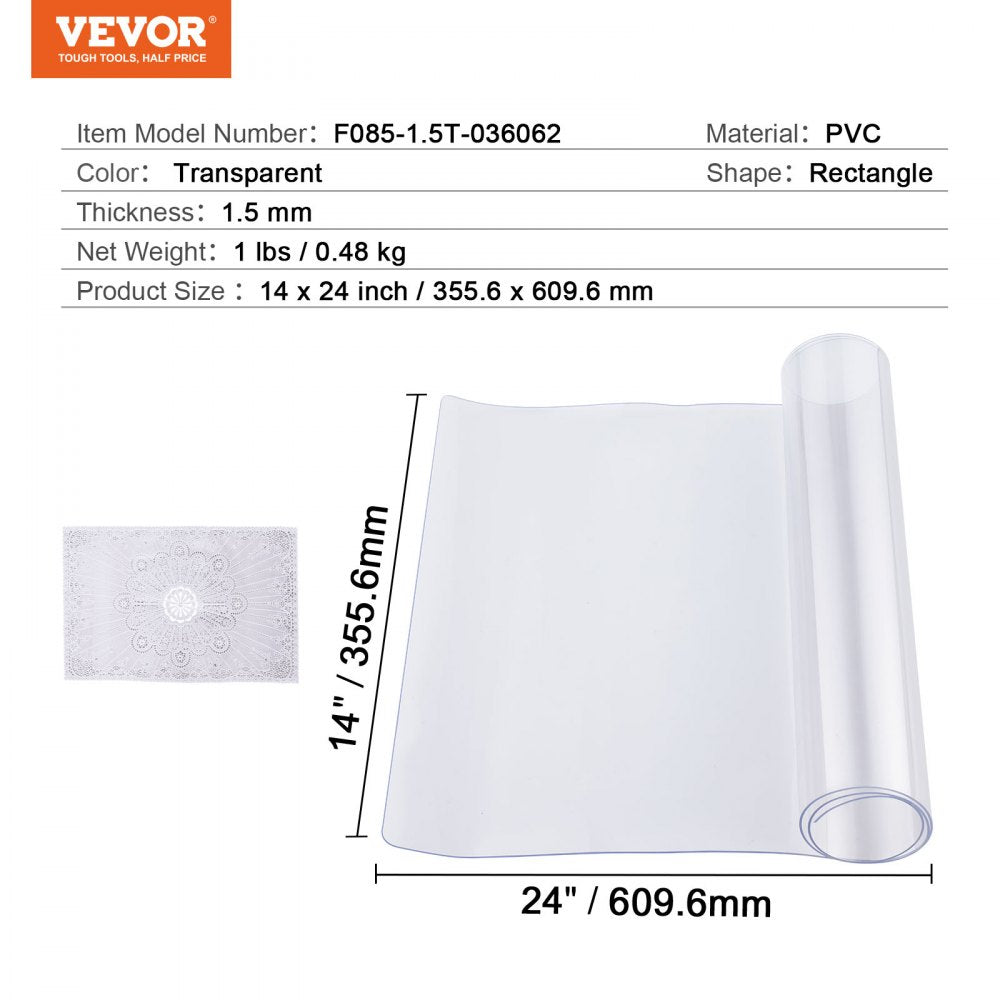 PVC Table Protector 14x24 Inch Clear Plastic Desk Protector 1.5mm Thick