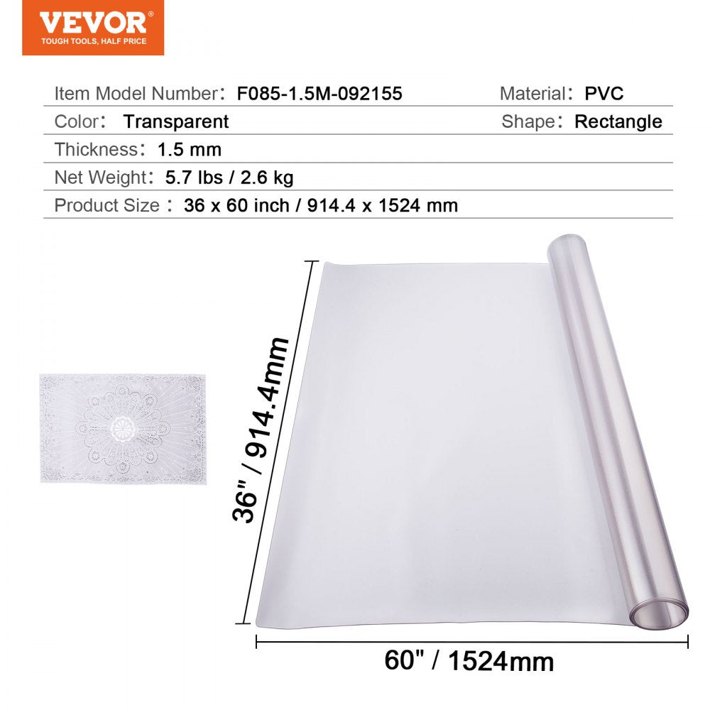 PVC Table Protector 36x60 Inch Frosted Plastic Desk Protector 1.5mm Thick