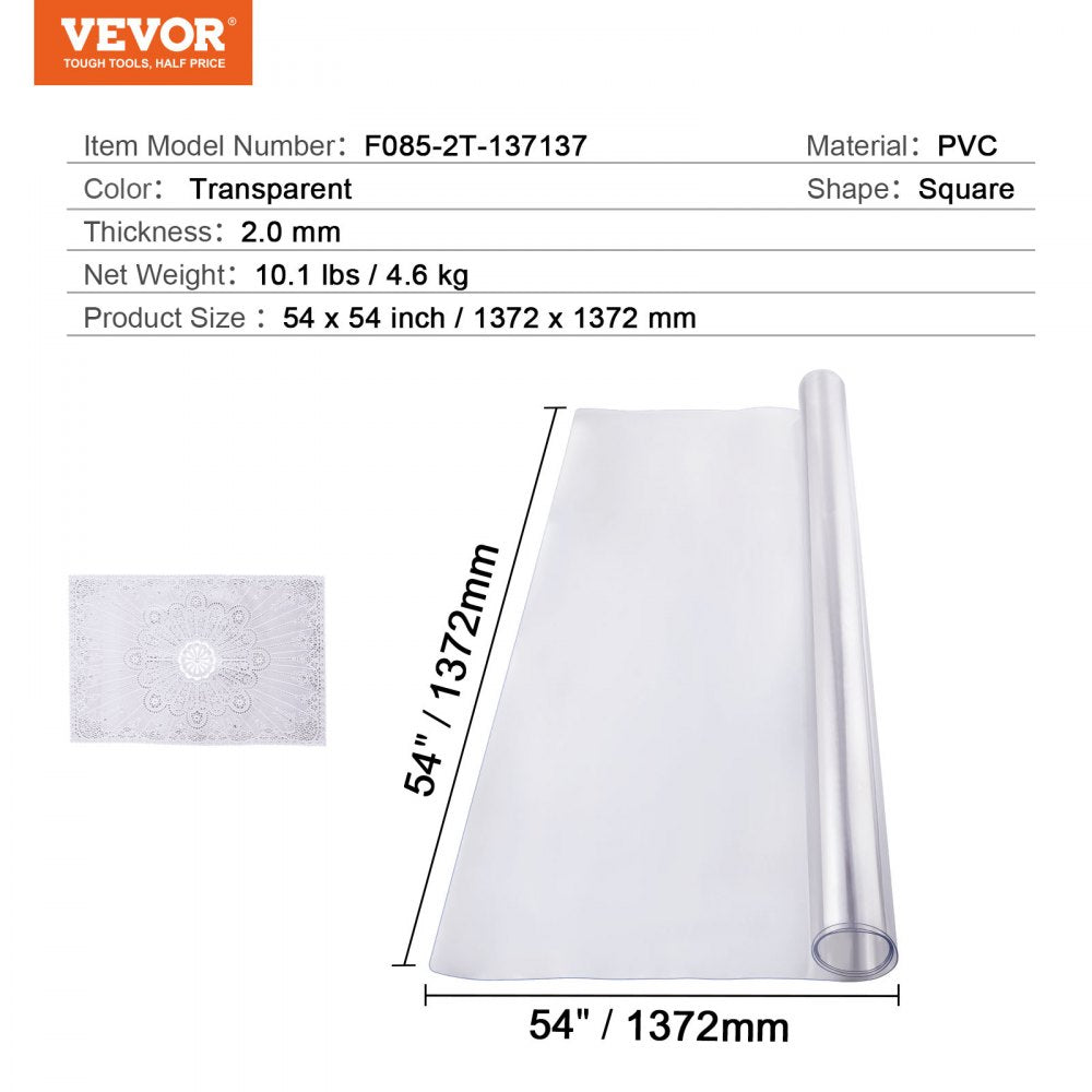 PVC Table Protector 54x54 Inch Clear Plastic Desk Protector 2.0mm Thick