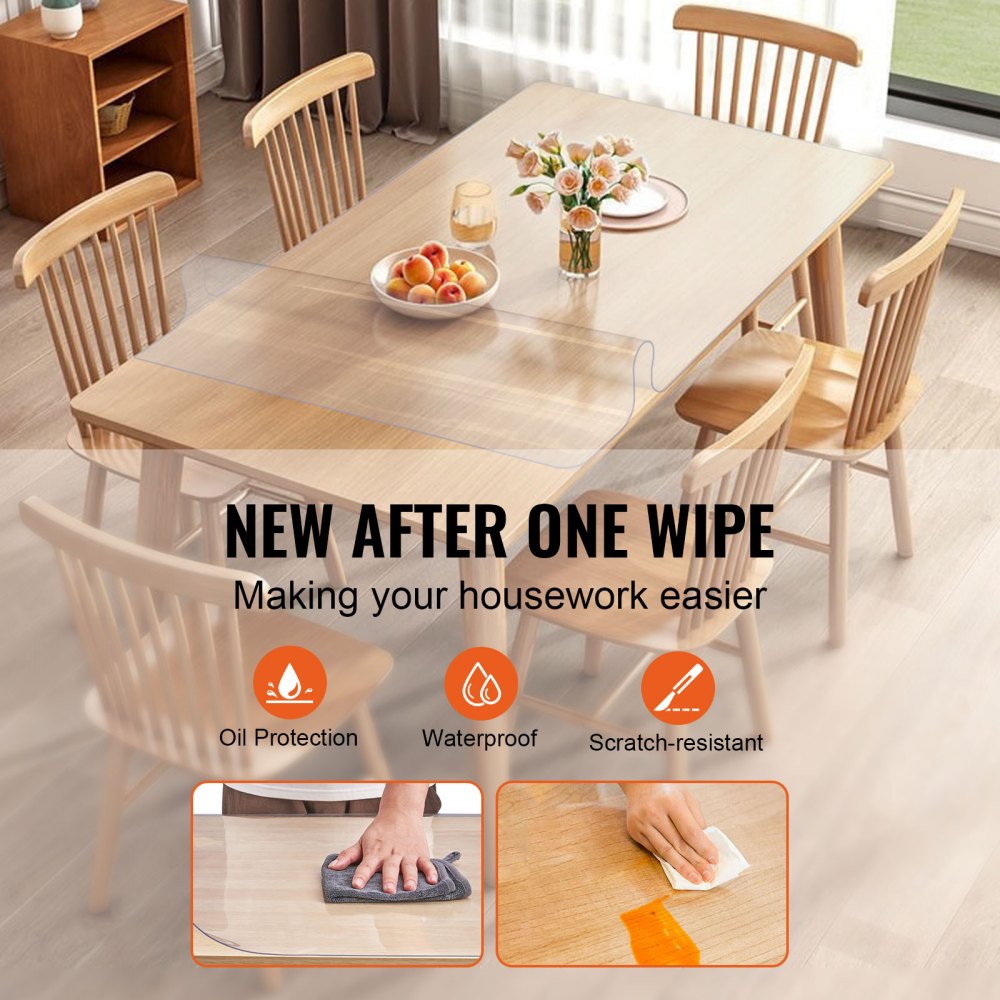 Clear Table Cover Protector, 36" x 72" Table Cover, 1.5 mm Thick PVC Plastic Tablecloth, Waterproof Desktop Protector for Writing Desk, Coffee Table, Dining Room Table