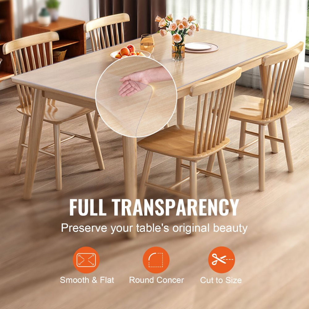 Clear Table Cover Protector, 36" x 72" Table Cover, 1.5 mm Thick PVC Plastic Tablecloth, Waterproof Desktop Protector for Writing Desk, Coffee Table, Dining Room Table