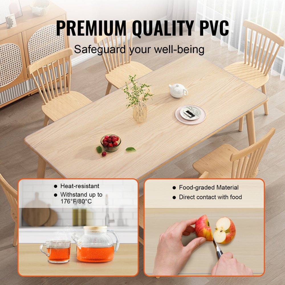 Clear Table Cover Protector, 18" x 36"/457 x 925.4 mm Table Cover, 1.5 mm Thick PVC Plastic Tablecloth, Waterproof Desktop Protector for Writing Desk, Coffee Table, Dining Room Table