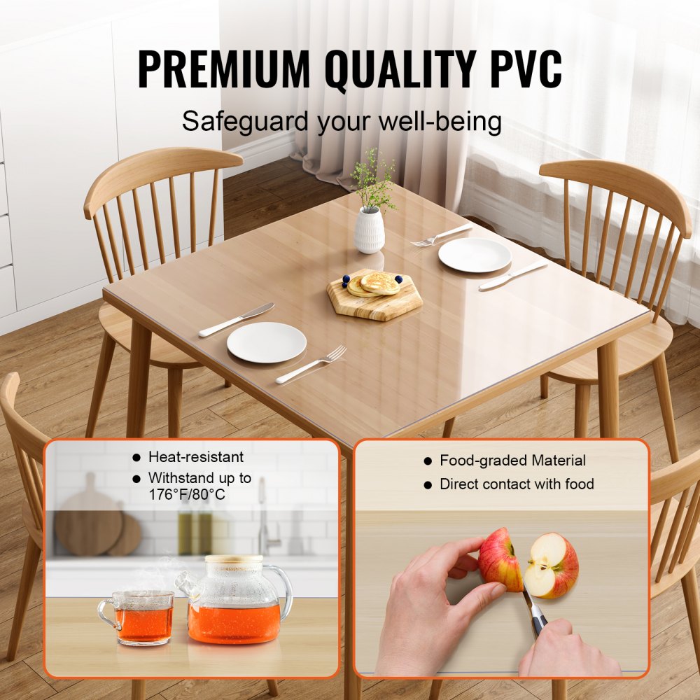 Clear Table Cover Protector, 12" x 12"/305 x 305 mm Table Cover, 1.5 mm Thick PVC Plastic Tablecloth, Waterproof Desktop Protector for Writing Desk, Coffee Table, Dining Room Table