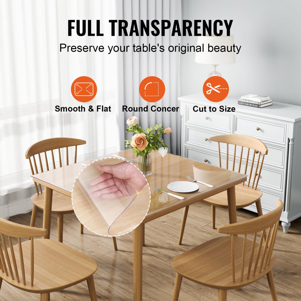 Clear Table Cover Protector, 12" x 12"/305 x 305 mm Table Cover, 1.5 mm Thick PVC Plastic Tablecloth, Waterproof Desktop Protector for Writing Desk, Coffee Table, Dining Room Table