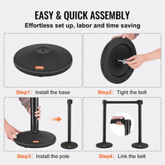 Crowd Control Stanchions, 2-Pack Crowd Control Barriers with 6.5FT Black Retractable Belt, Plastic Stanchion Queue Post, Belt Barriers Line Divider Stanchion Set for Party, Airport, Exhibition