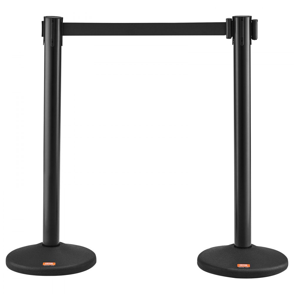 Crowd Control Stanchions, 2-Pack Crowd Control Barriers with 6.5FT Black Retractable Belt, Plastic Stanchion Queue Post, Belt Barriers Line Divider Stanchion Set for Party, Airport, Exhibition