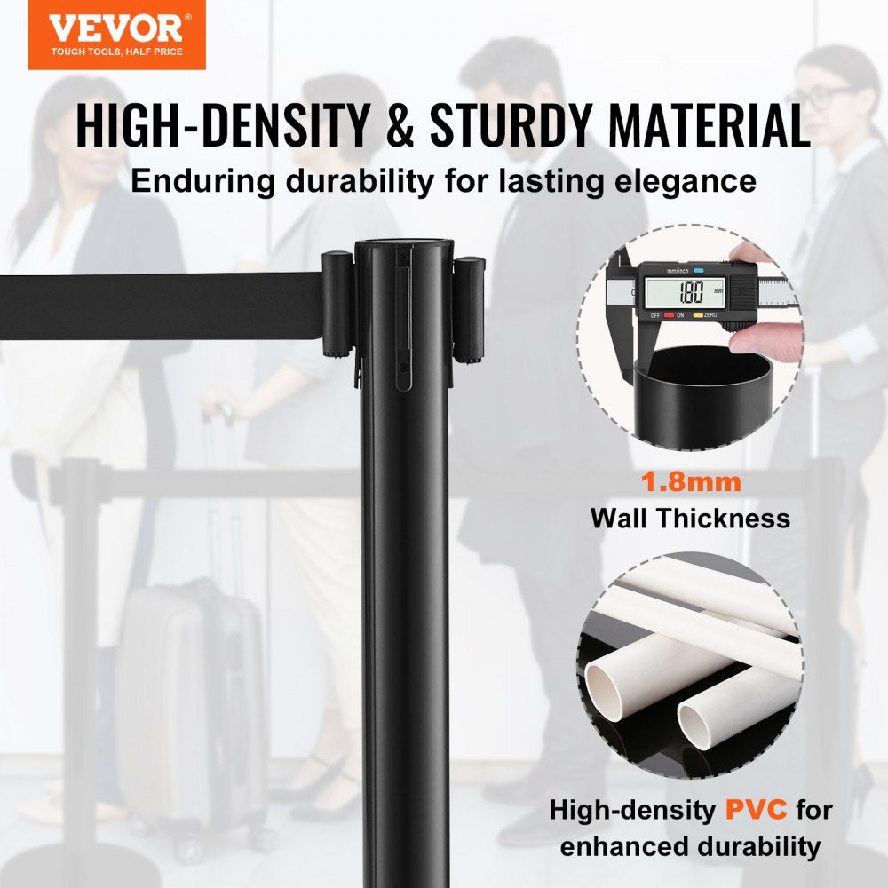 Crowd Control Stanchions, 8-Pack Crowd Control Barriers with 4PCS 6.5FT Black Retractable Belts, Plastic Stanchion Queue Post, Belt Barriers Line Divider Stanchion Set for Airport, Exhibition