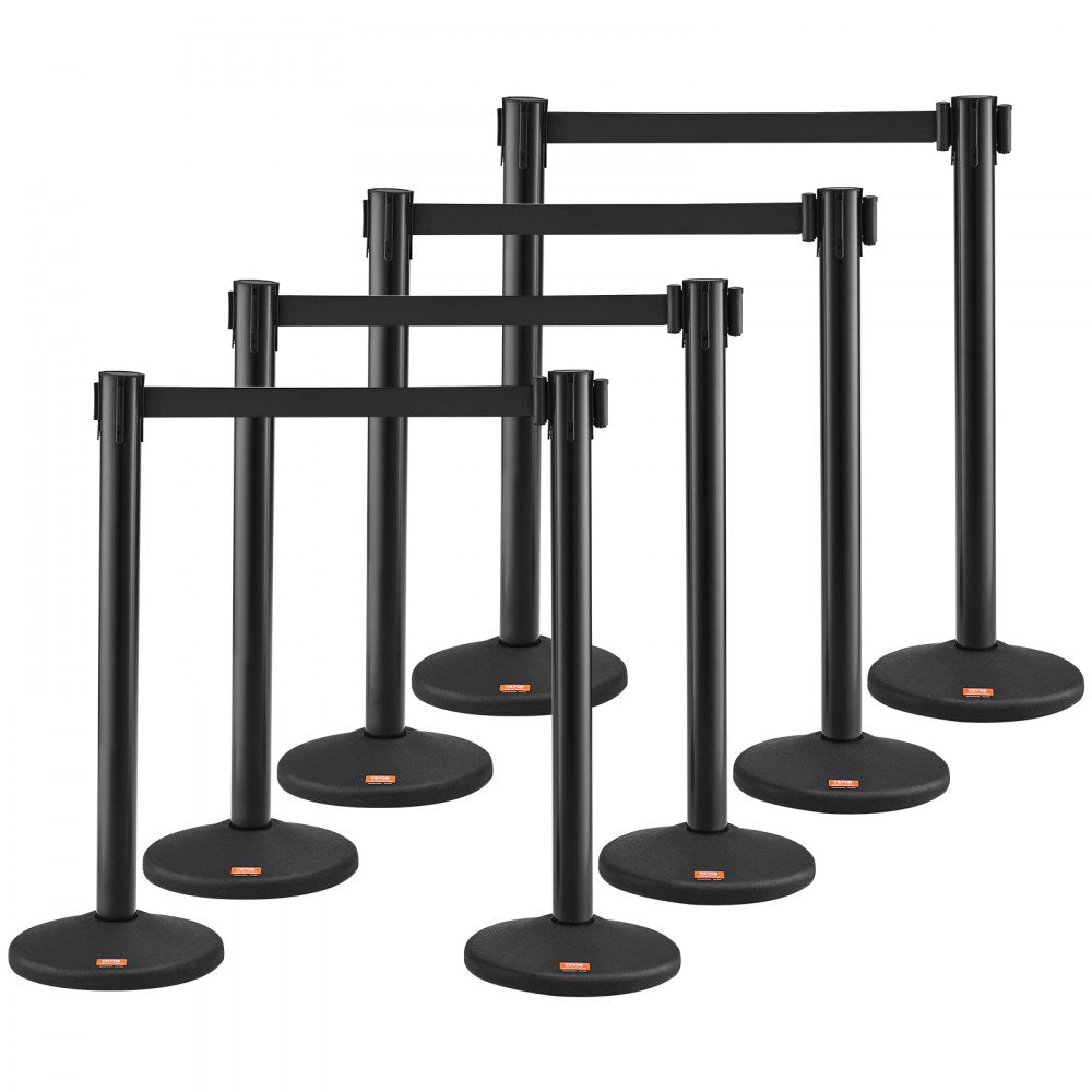 Crowd Control Stanchions, 8-Pack Crowd Control Barriers with 4PCS 6.5FT Black Retractable Belts, Plastic Stanchion Queue Post, Belt Barriers Line Divider Stanchion Set for Airport, Exhibition