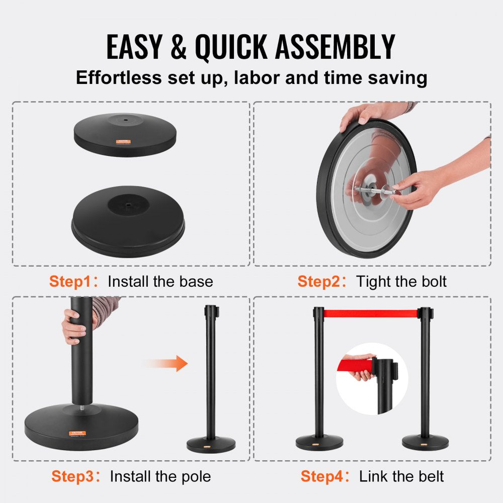 Crowd Control Stanchions, 2-Pack Crowd Control Barriers, Carbon Steel Baking Painted Stanchion Queue Post with 11FT Red Retractable Belt, Belt Barriers Line Divider for Exhibition, Airport