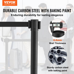 Crowd Control Stanchions, 6-Pack Crowd Control Barriers, Carbon Steel Baking Painted Stanchion Queue Post with Sign Holder & 3PCS 6.5FT Retractable Belt, Belt Barrier Line Divider, Easy Assembly