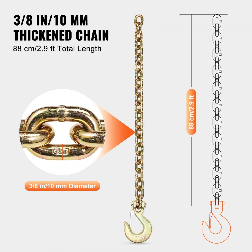 Binder Chain G80 Tie Down Tow Chain with Hook 3/8" x 2.9` 2 Pack 7100 lbs