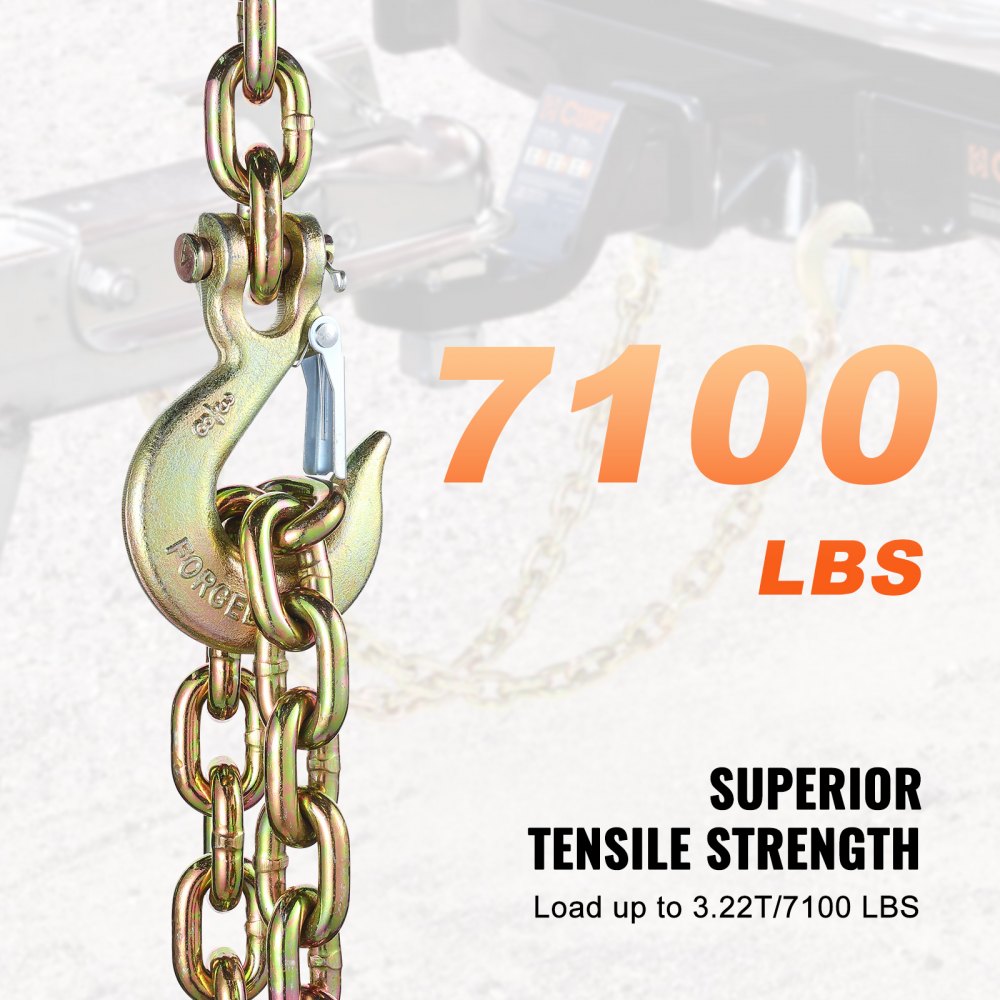 Binder Chain G80 Tie Down Tow Chain with Hook 3/8" x 2.9` 2 Pack 7100 lbs