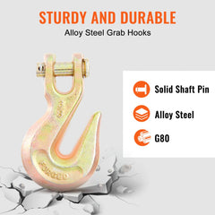 Transport Binder Chain, 7100 lbs Working Load Limit, 3/8`` x 20` G80 Tow Chain Tie Down with Grab Hooks, DOT Certified, Galvanized Coating Manganese Steel for Dock Factory Construction Site
