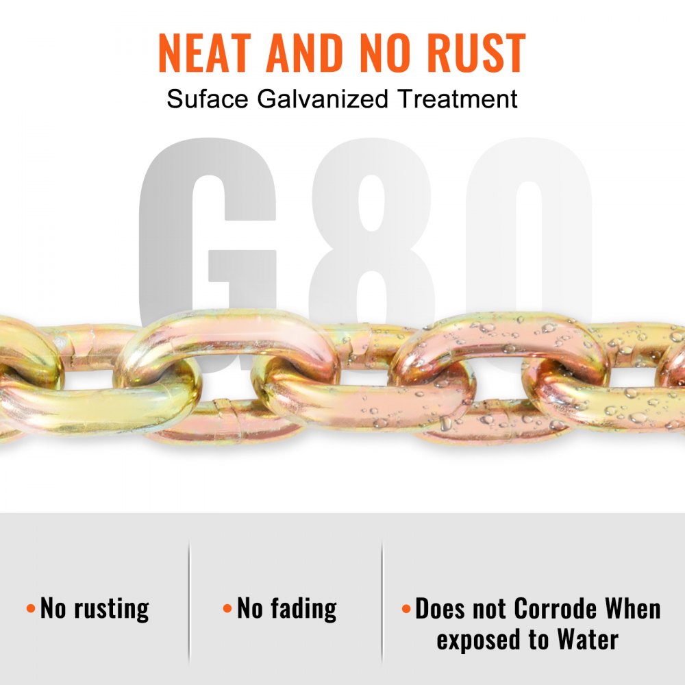 Transport Binder Chain, 7100lbs Working Load Limit, 3/8``x20` G80 Tow Chain Tie Down with Grab Hooks, DOT Certified, Galvanized Coating Manganese Steel for Dock Factory Construction Site, 2 Pack