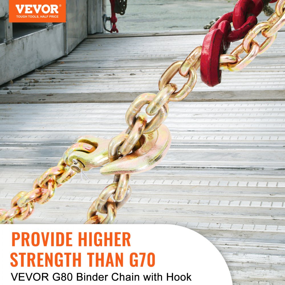 Transport Binder Chain, 4900 lbs Working Load Limit, 5/16`` x 20` G80 Tow Chain Tie Down with Grab Hooks, DOT Certified, Galvanized Coating Manganese Steel for Dock Factory Construction Site