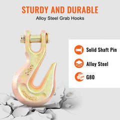 Transport Binder Chain, 4900 lbs Working Load Limit, 5/16`` x 20` G80 Tow Chain Tie Down with Grab Hooks, DOT Certified, Galvanized Coating Manganese Steel for Dock Factory Construction Site