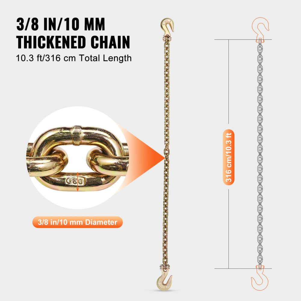 Binder Chain G80 Tie Down Tow Chain with Two Hooks 3/8" x 10.3` 7100 lbs