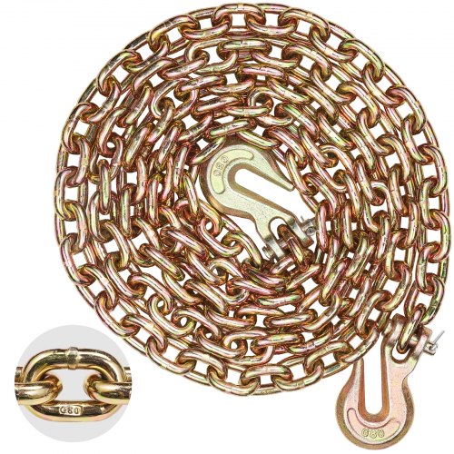 Binder Chain G80 Tie Down Tow Chain with Two Hooks 5/16" x 10.3` 4900 lbs