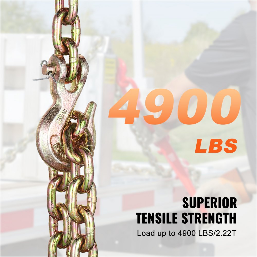 Binder Chain G80 Tie Down Tow Chain with Two Hooks 5/16" x 10.3` 4900 lbs
