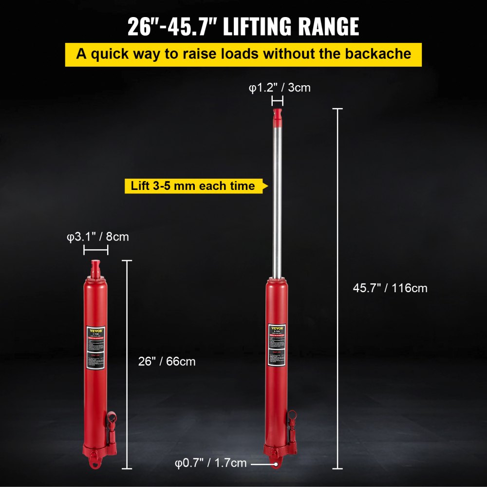 Hydraulic Long Ram Jack, 8 Tons/17363 lbs Capacity, with Single Piston Pump and Clevis Base, Manual Cherry Picker w/Handle, for Garage/Shop Cranes, Engine Lift Hoist, Red