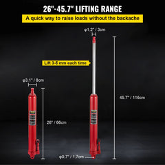 Hydraulic Long Ram Jack, 8 Tons/17363 lbs Capacity, with Single Piston Pump and Clevis Base, Manual Cherry Picker w/Handle, for Garage/Shop Cranes, Engine Lift Hoist, Red
