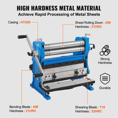 Sheet Metal Brake, 12-inch, 3-In-1 Combination Shear Brake Roll Machine, 20-Gauge Capacity Shear Press Brake with 90° Max Bending Angle, Shears and Slip Roll Machine for Shear Bending Rolling