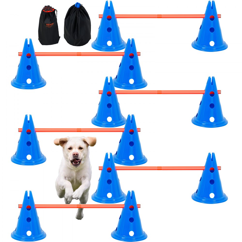 Dog Agility Hurdle Cone Set 6 PCS Kit-12 xCones 6 xAgility Rods with Bag