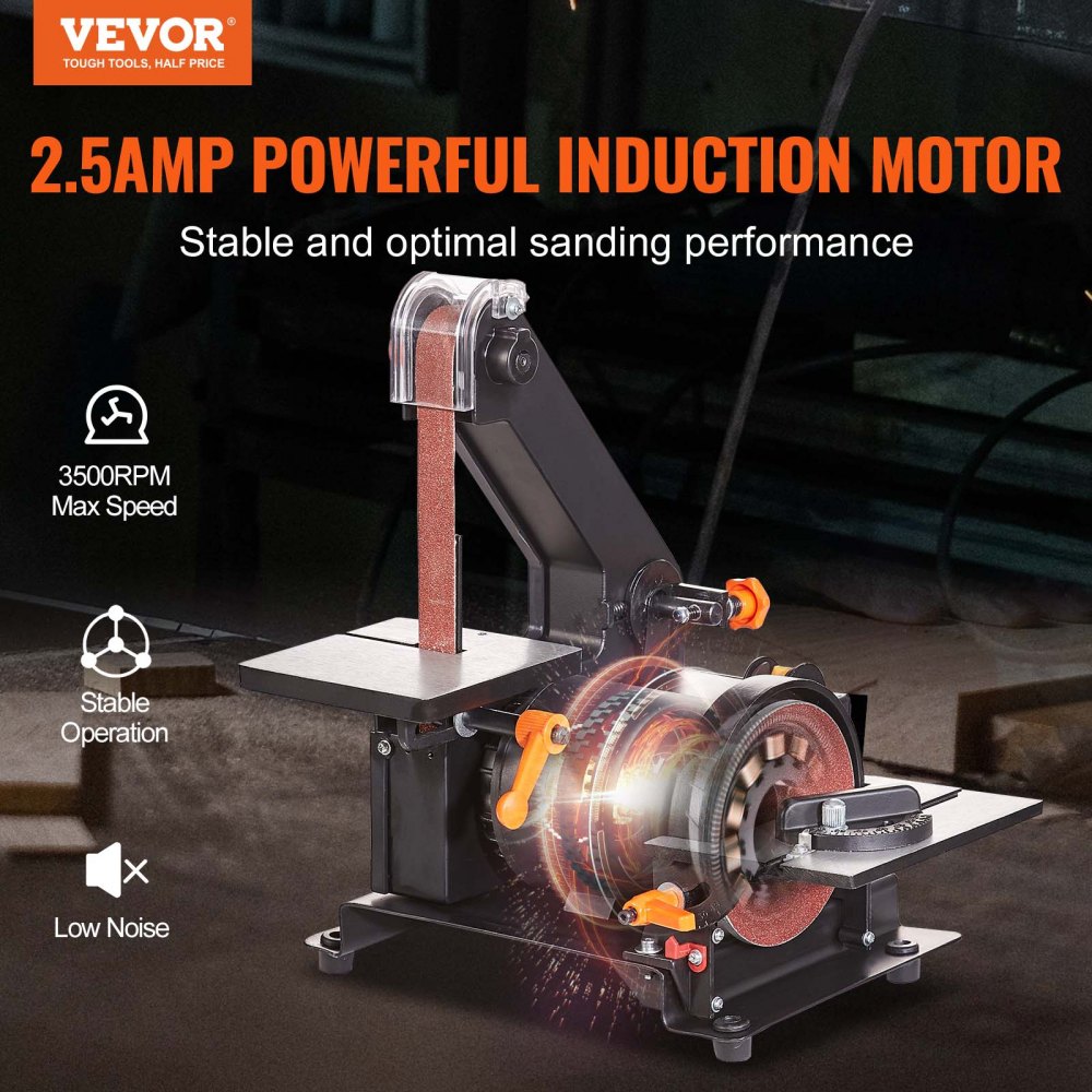 5" Disc Sander and 1" x 30" Belt Sander Combo with 2.5A Induction Motor, Powerful Woodworking Bench Sander with 0-45° Adjustable Cast Aluminum Work Table