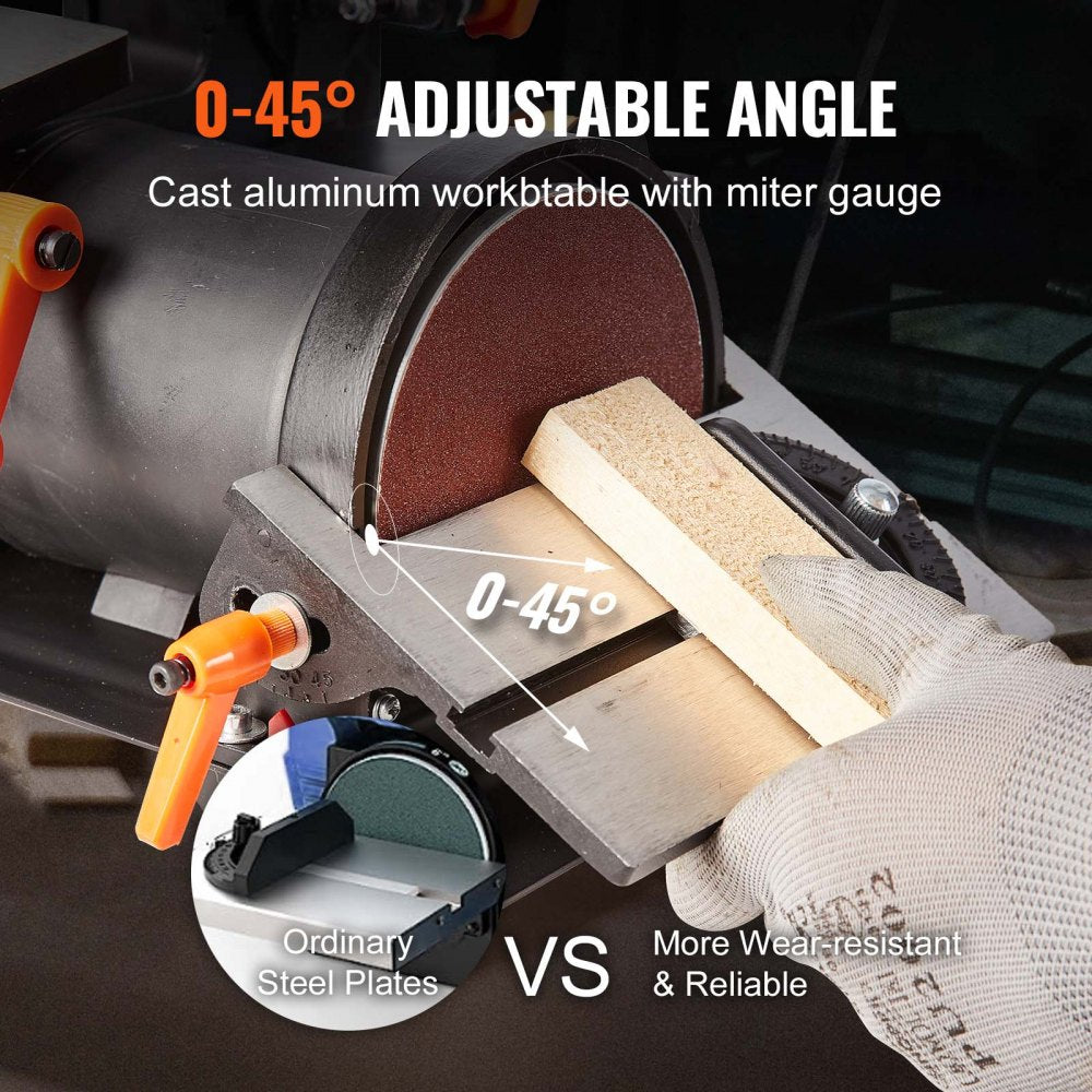 5" Disc Sander and 1" x 30" Belt Sander Combo with 2.5A Induction Motor, Powerful Woodworking Bench Sander with 0-45° Adjustable Cast Aluminum Work Table