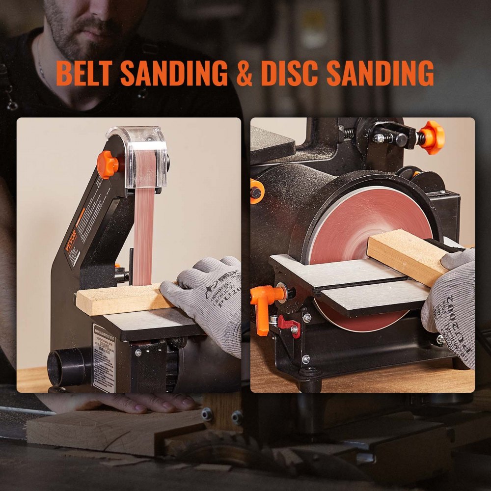5" Disc Sander and 1" x 30" Belt Sander Combo with 2.5A Induction Motor, Powerful Woodworking Bench Sander with 0-45° Adjustable Cast Aluminum Work Table