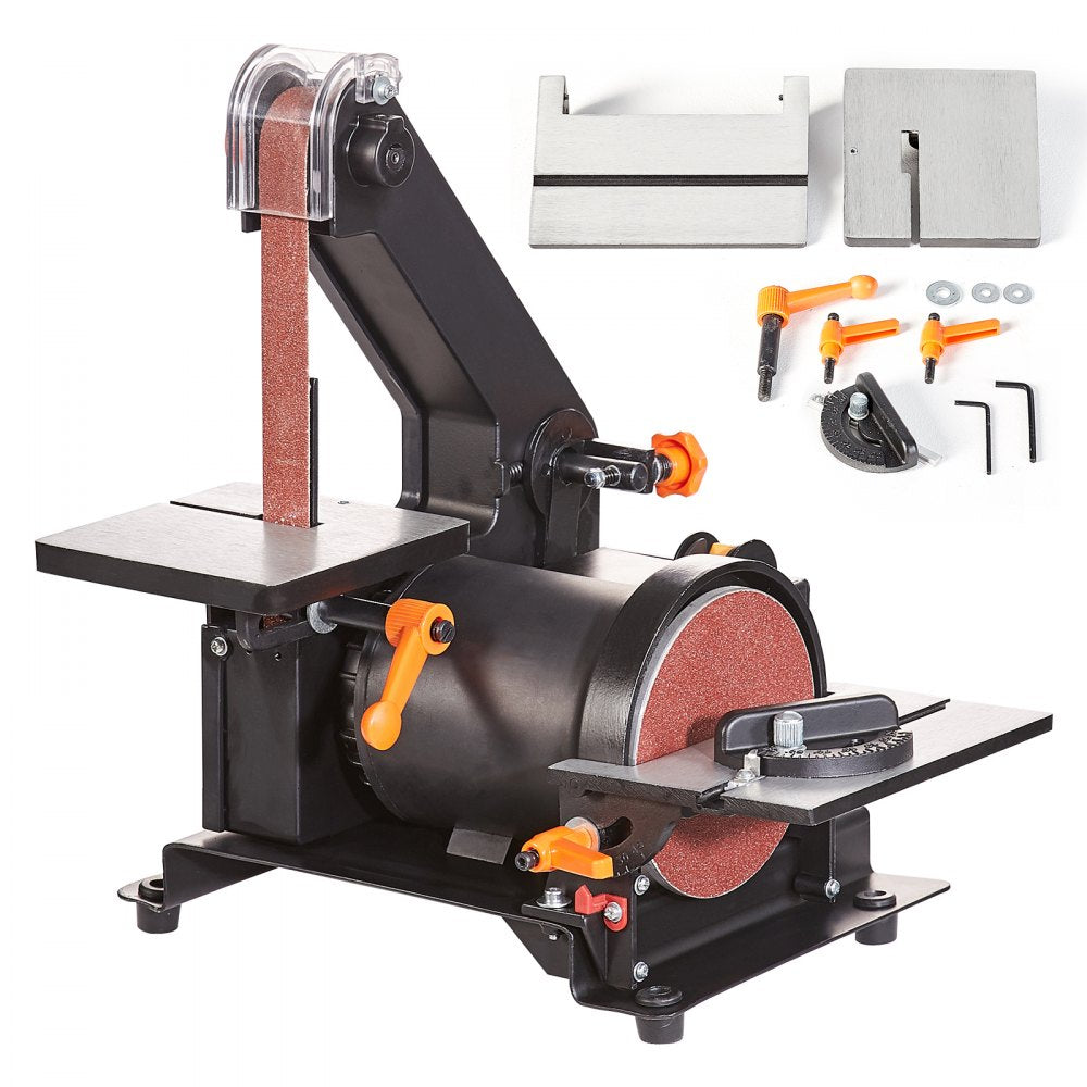 5" Disc Sander and 1" x 30" Belt Sander Combo with 2.5A Induction Motor, Powerful Woodworking Bench Sander with 0-45° Adjustable Cast Aluminum Work Table