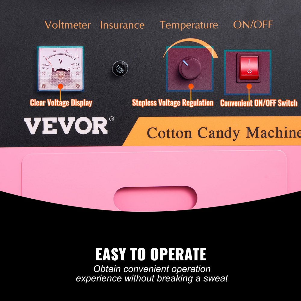 Electric Cotton Candy Machine, 1000W Candy Floss Maker, Commercial Cotton Candy Machine with Stainless Steel Bowl, Sugar Scoop, and Cover, Perfect for Home Kids Birthday, Family Party Pink