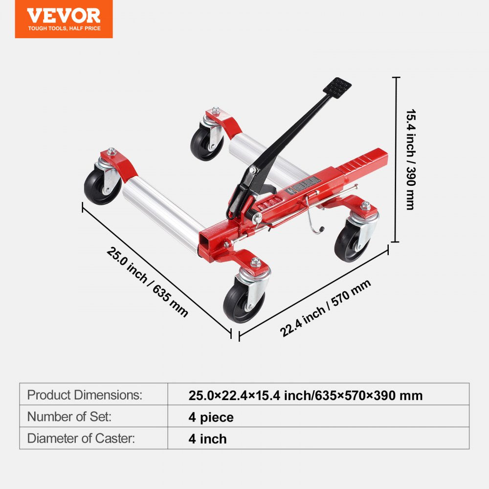 Wheel Dolly Heavy Duty Vehicle Positioning Tire Car Lifter 1500Lbs 4 Pack