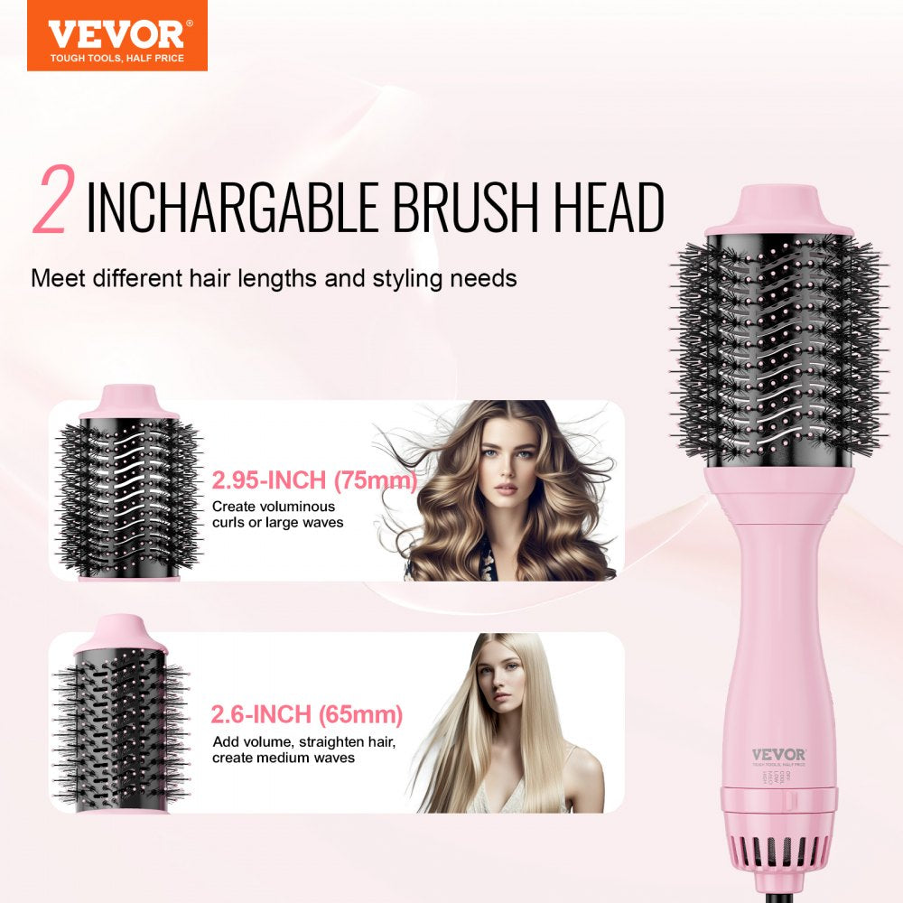 Hair Blow Dryer Brush, Ionic Hot Air Styling Brush with 2.6" & 2.95" Head