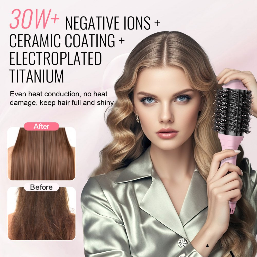 Hair Blow Dryer Brush, Ionic Hot Air Styling Brush with 2.6" & 2.95" Head