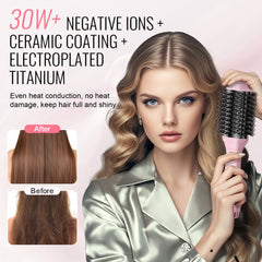 Hair Blow Dryer Brush, Ionic Hot Air Styling Brush with 2.6" & 2.95" Head
