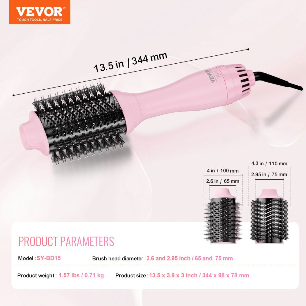 Hair Blow Dryer Brush, Ionic Hot Air Styling Brush with 2.6" & 2.95" Head