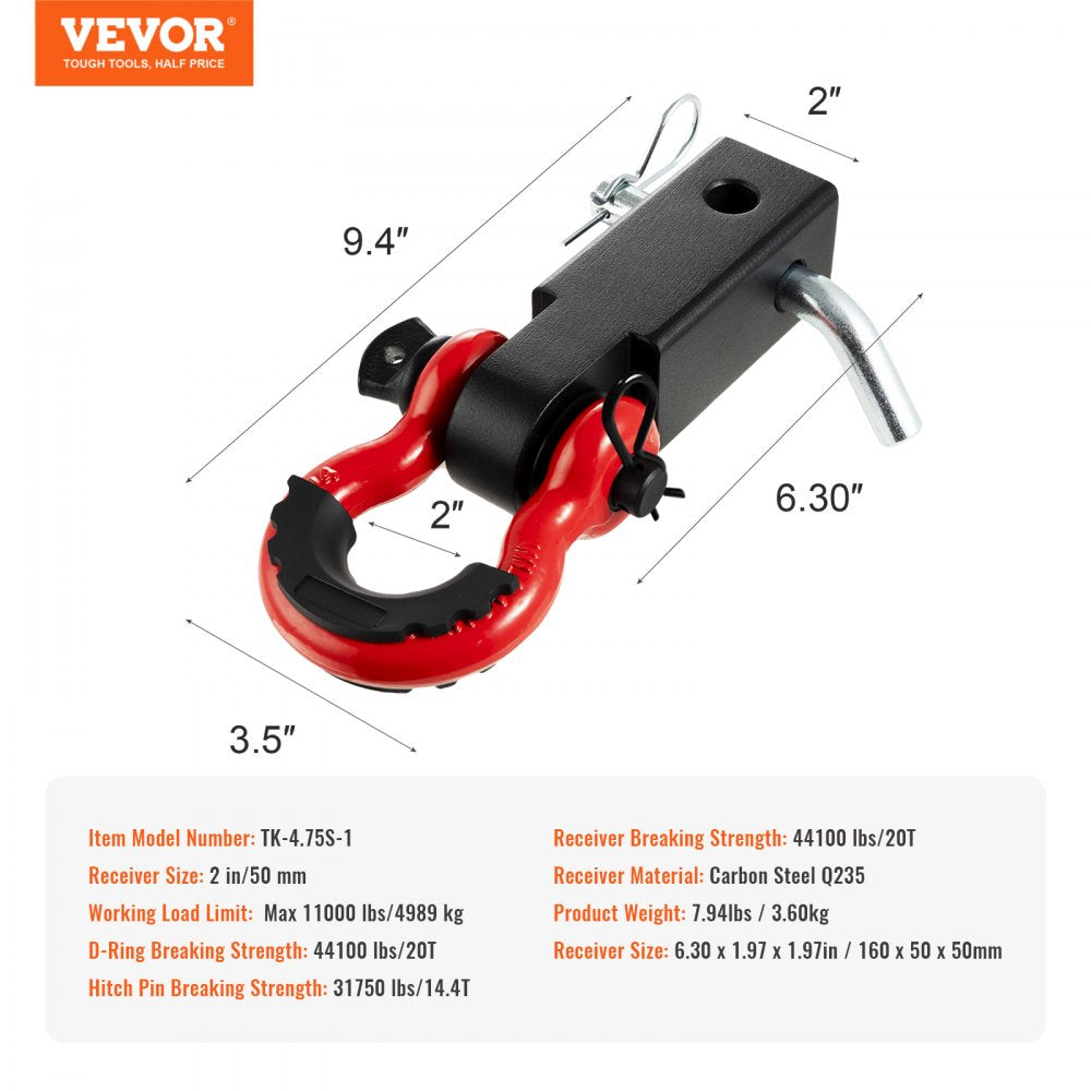2" Trailer Shackle Hitch Receiver D-Ring Recovery for Truck Jeep 44100 lbs