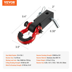 2" Trailer Shackle Hitch Receiver D-Ring Recovery for Truck Jeep 52900 lbs