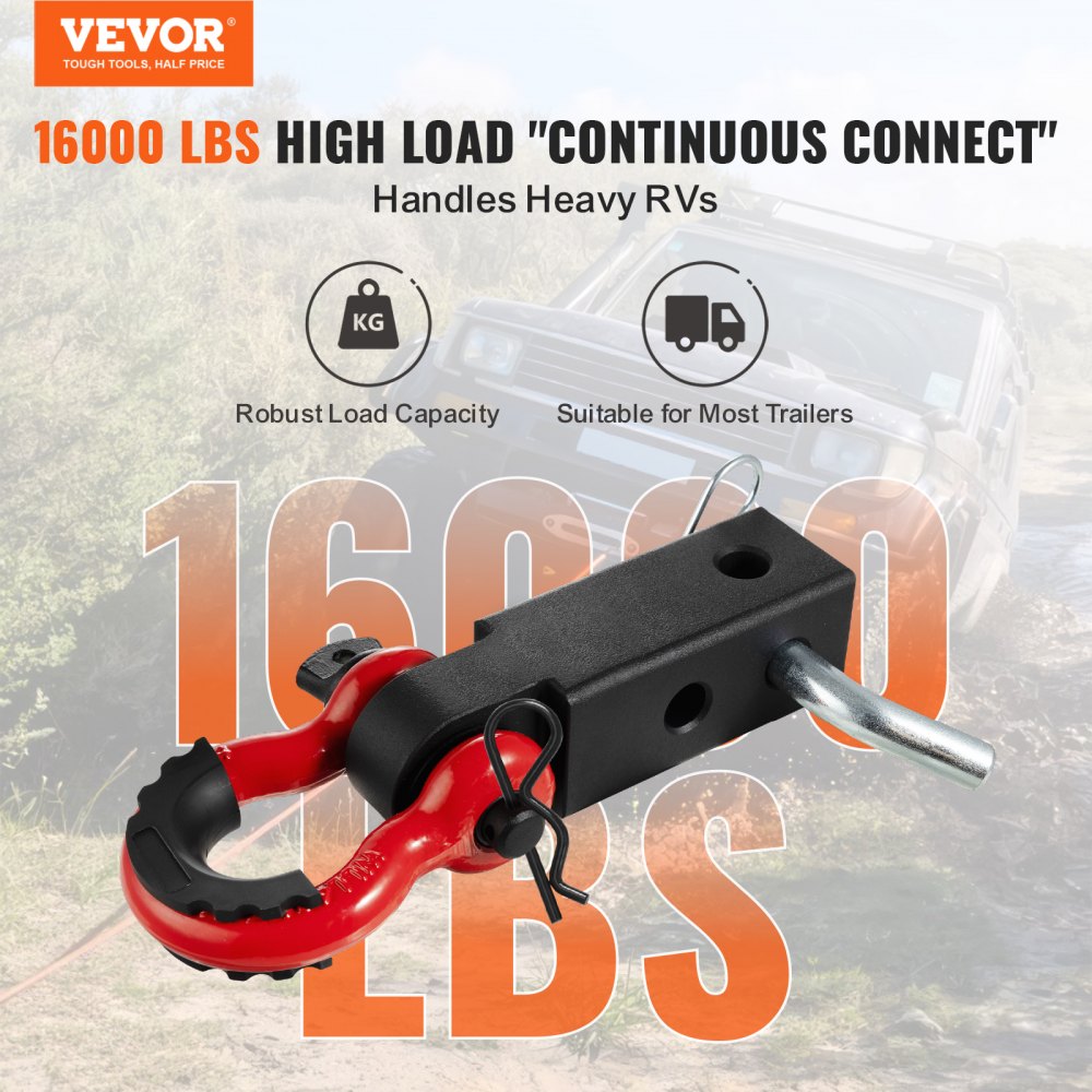 2" Trailer Shackle Hitch Receiver D-Ring Recovery for Truck Jeep 65900 lbs