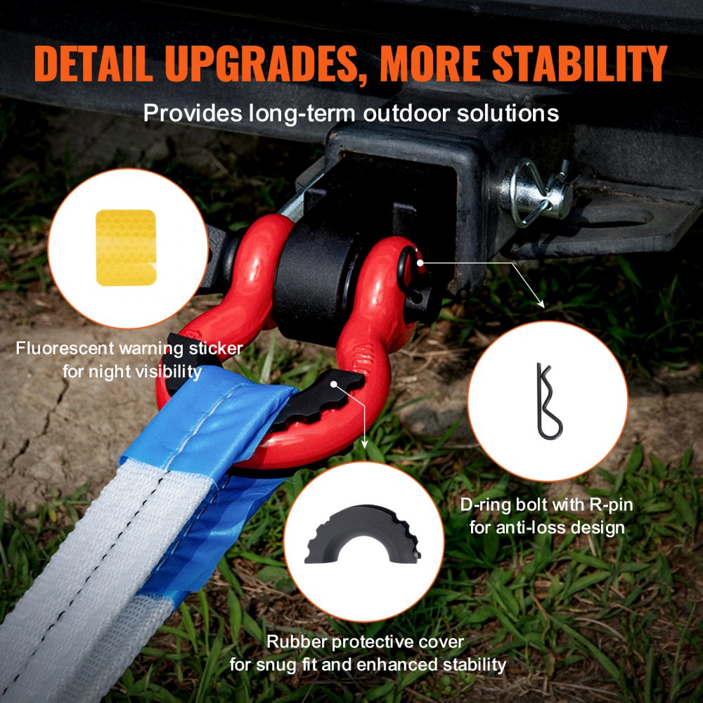2" Trailer Shackle Hitch Receiver D-Ring Recovery for Truck Jeep 65900 lbs
