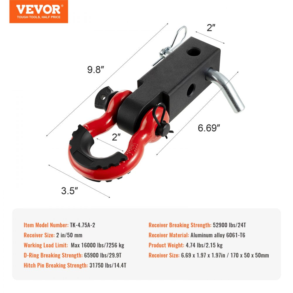 2" Trailer Shackle Hitch Receiver D-Ring Recovery for Truck Jeep 65900 lbs