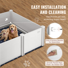 Dog Whelping Box 48 x 48 x 18.1in PVC with Rails Pee Pad for Dogs Puppies