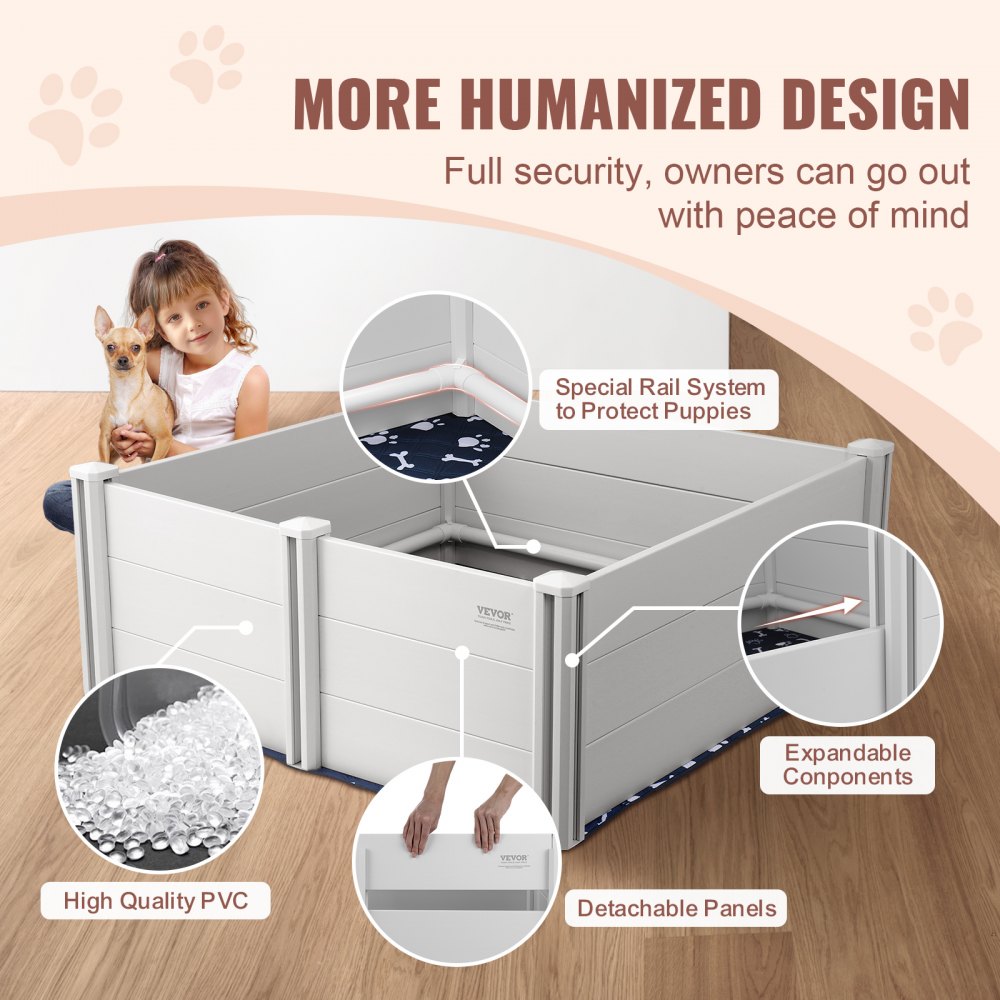Dog Whelping Box 48 x 48 x 18.1in PVC with Rails Pee Pad for Dogs Puppies
