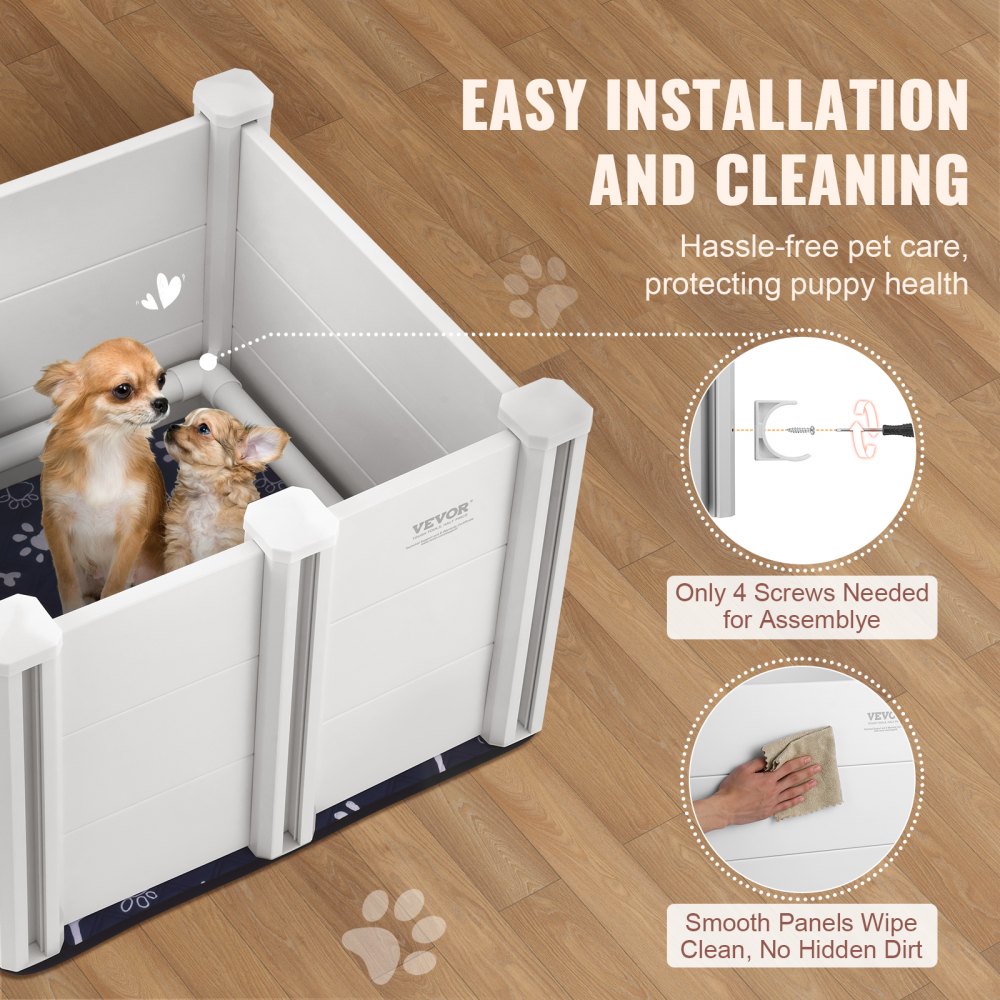 Dog Whelping Box 28.3x28.3x18.1in PVC with Rails Pee Pad for Dogs Puppies