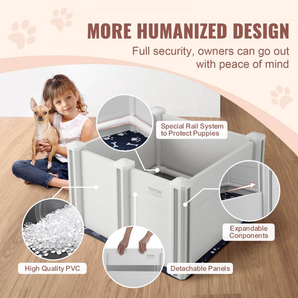 Dog Whelping Box 28.3x28.3x18.1in PVC with Rails Pee Pad for Dogs Puppies